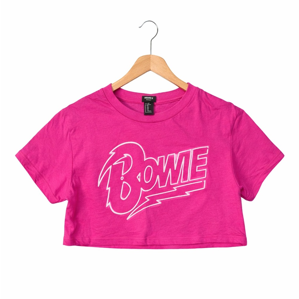 Forever 21 Kids Bowie Graphic Crop Top Girls Size 5/6 Pink Band Tee Y2K